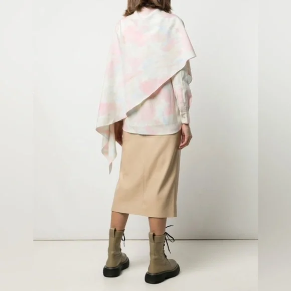 ROKH Scarf Blouse Bleached Blossom Cape Tie Neck - Picture 9 of 15